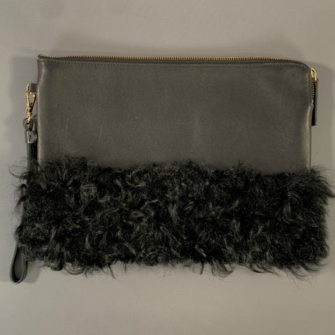 ALICE D MILANO Black Shearling Leather Clutch Bag
