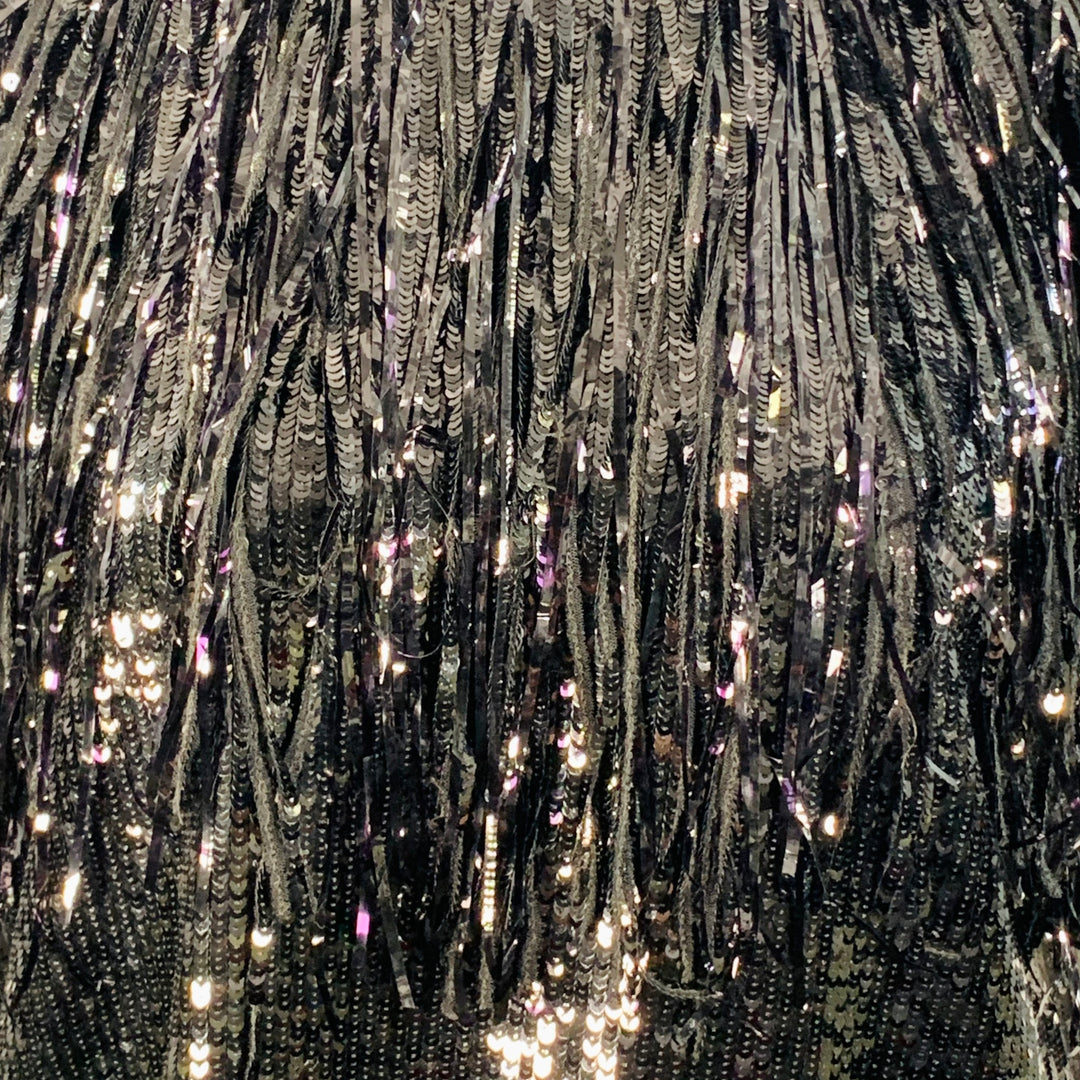 MSGM Size XL Black Polyester Sequined Sleeveless Fringe Dress Top
