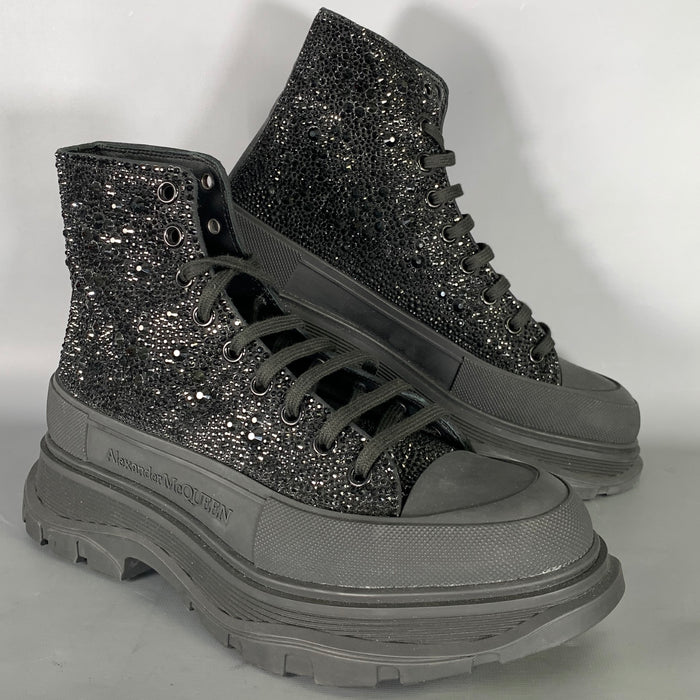 ALEXANDER MCQUEEN Size 10 Black Studded Leather Lace Up Boots
