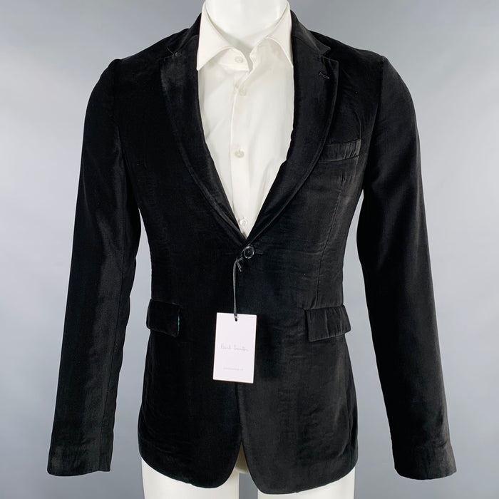 PAUL SMITH Size 36 Black Velvet Polyester Notch Lapel Sport Coat