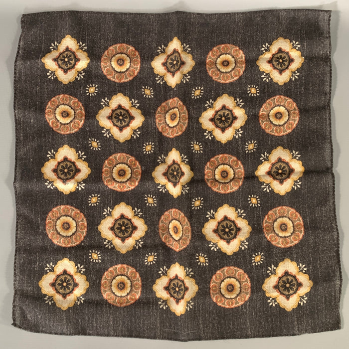 ERMENEGILDO ZEGNA Black Orange & Yellow Geometric Wool Pocket Square