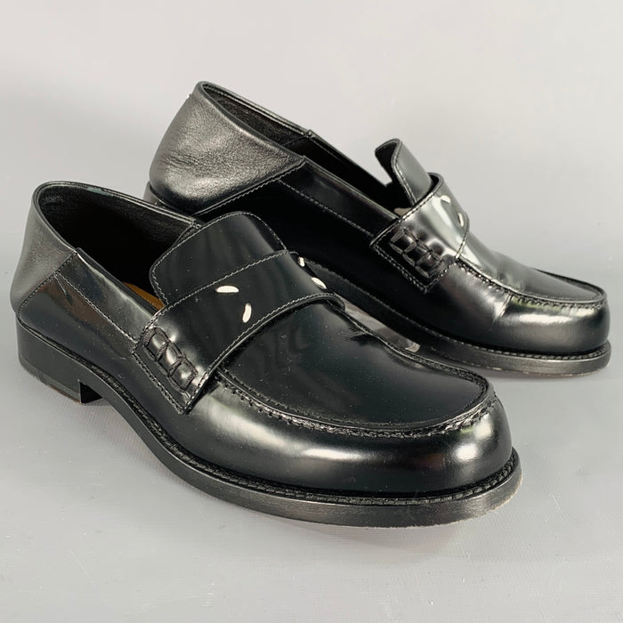 MAISON MARGIELA Size 8 Black Leather Contrast Stitch Loafer Flats