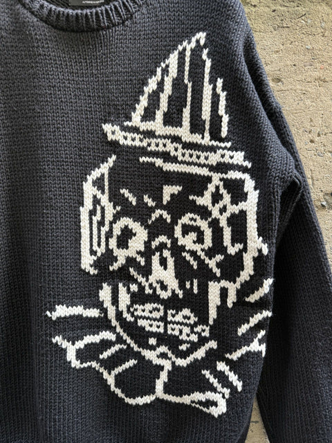 ENFANTS RICHES DEPRIMES FW2022 M Black White Knitted Merino Wool Crew Neck Sweater