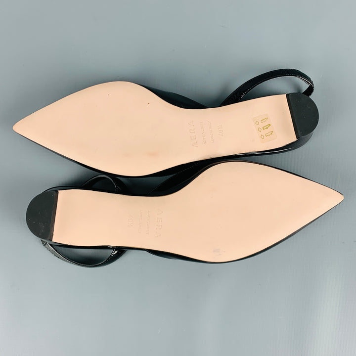 AERA Size 10.5 Black Faux Patent Leather Ankle Strap Flats
