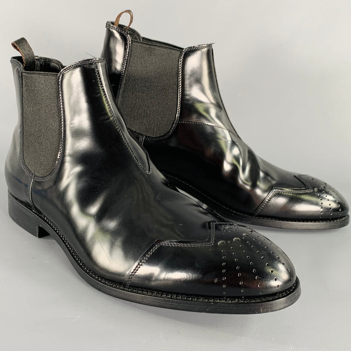 PRADA Size 8.5 Black Perforated Leather Cap Toe Chelsea Boots