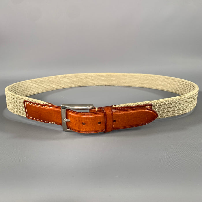 ERMENEGILDO ZEGNA Size 38 Cream Brown Mixed Fabrics Leather Elastic Belt