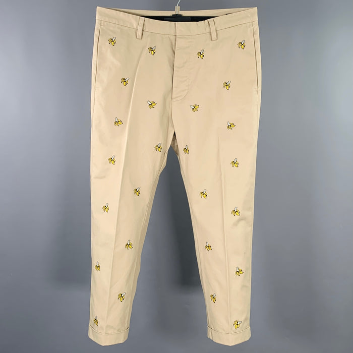 DSQUARED2 Size 32 Khaki Yellow Embroidery Cotton Button Fly Casual Pants