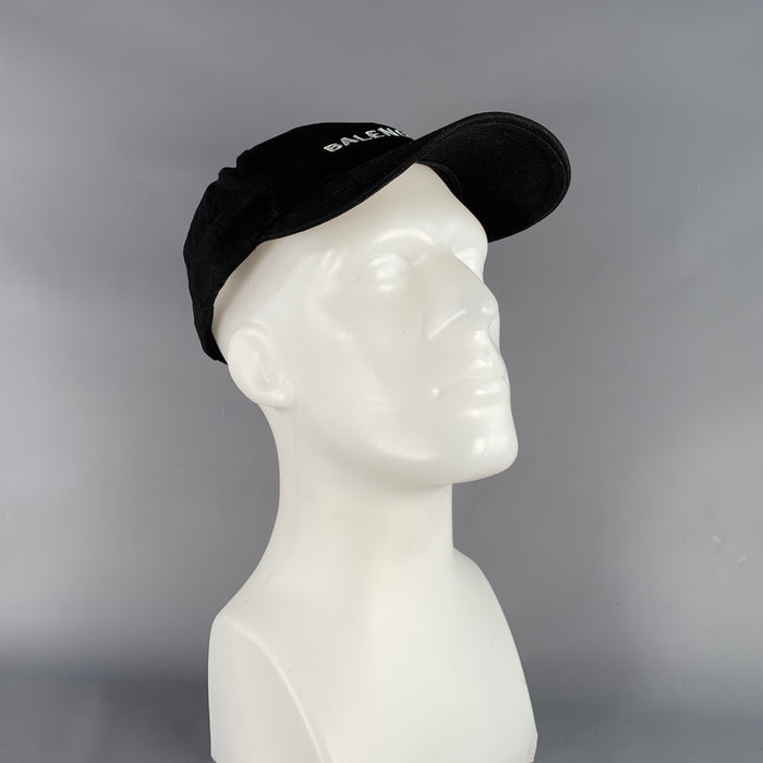 BALENCIAGA Black White Cotton Embroidered Logo Baseball Cap Hat