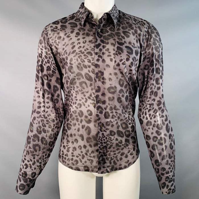DRIES VAN NOTEN Size 40 Black Charcoal Animal Print Cotton Long Sleeve Shirt