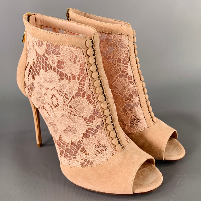 DOLCE & GABBANA Size 6.5 Pink Suede Mixed Materials Peep Toe Boots