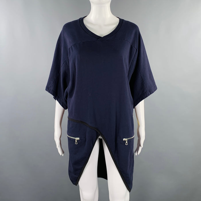 DRIES VAN NOTEN Size XS Navy Black Cotton Contrast Stitch Asymmetrical Dress