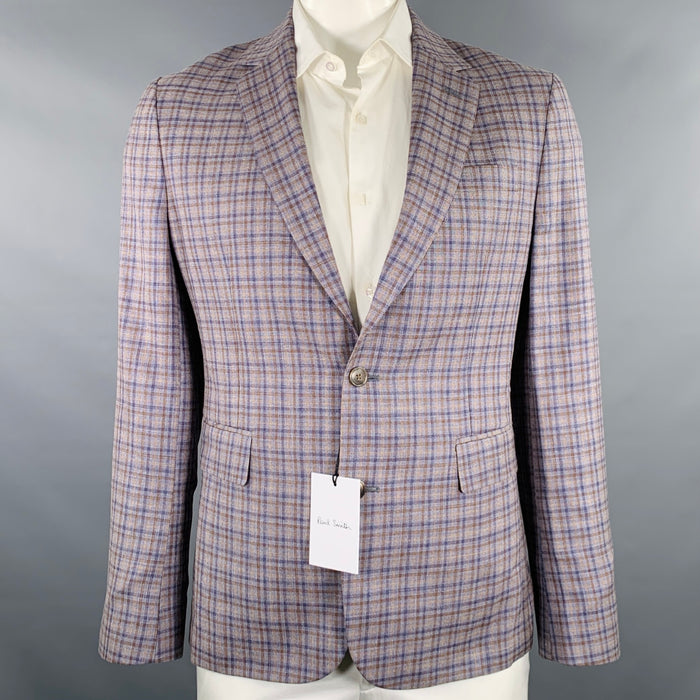 PAUL SMITH Size 42 Grey Brown Navy Plaid Wool Linen Sport Coat