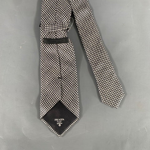 PRADA Black White Houndstooth Silk Tie