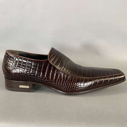 DSQUARED2 Size 10 Brown Embossed Leather Slip On Loafers