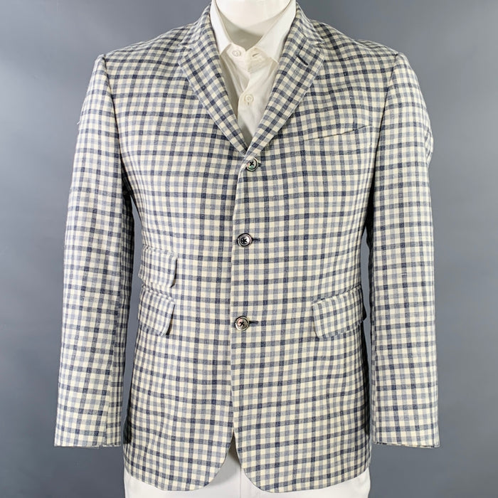 BLACK FLEECE Size 42 Cream Grey Plaid Wool Silk Linen Sport Coat