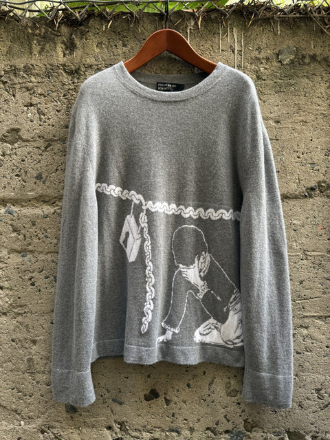 ENFANTS RICHES DEPRIMES FW2017 XL Grey White Knitted Wool Crew Neck Sweater