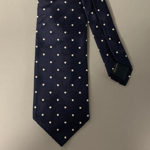 BARNEYS NEW YORK Navy White Polka Dot Silk Tie