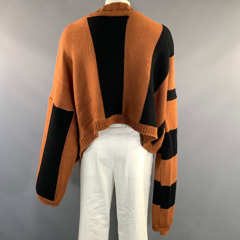 RAF SIMONS FW2017 Size M Brown Black Knitted Wool Buttoned Cardigan