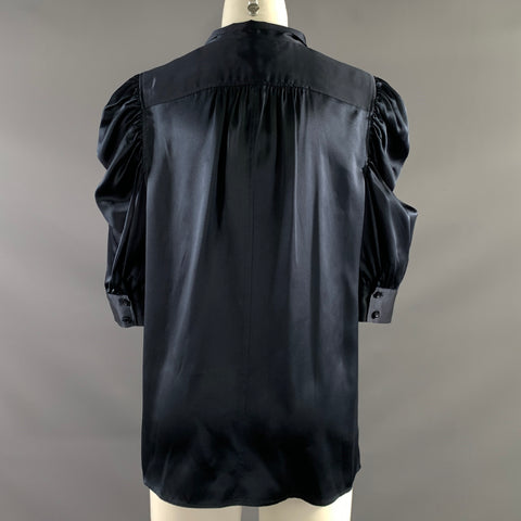 FRAME Size XL Navy Silk V Neck Blouse