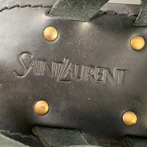 SAINT LAURENT Size 8 Black Gold Leather Strap Sandals