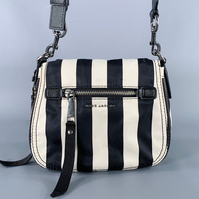 MARC JACOBS Trooper Nomad Black Cream Stripe Nylon Leather Cross Body Handbag