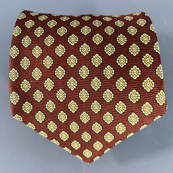 KITON Brown Yellow Abstract Floral Silk Tie