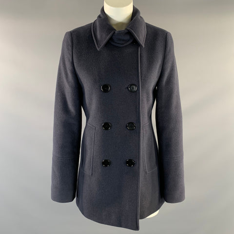 AKRIS Size S Navy Angora Wool Cashmere Double Breasted Coat