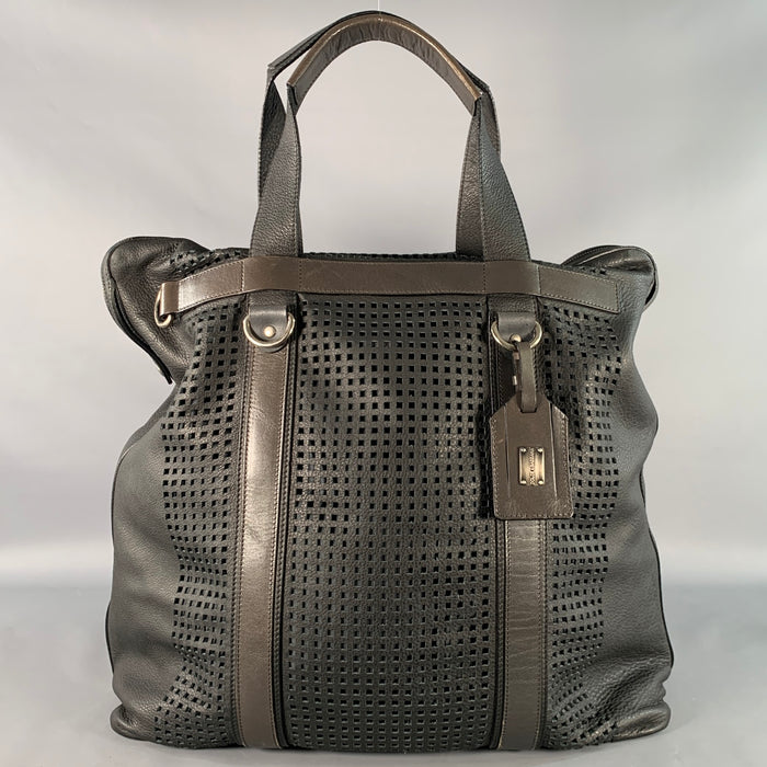 DOLCE & GABBANA Black Brown Perforated Leather Overnight Backpack Bag