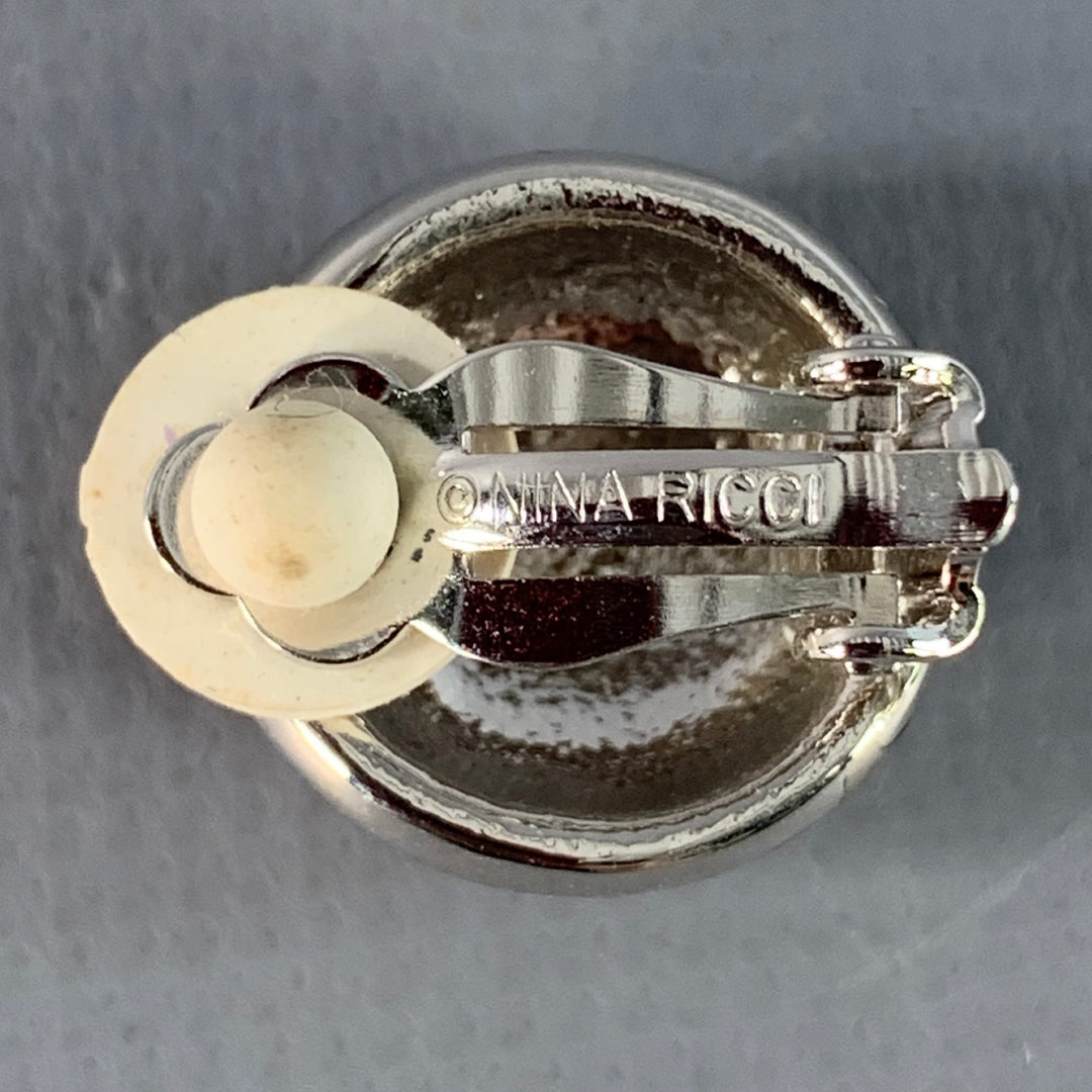 NINA RICCI Silver Rhinestones Metal Round Clip-On Earrings