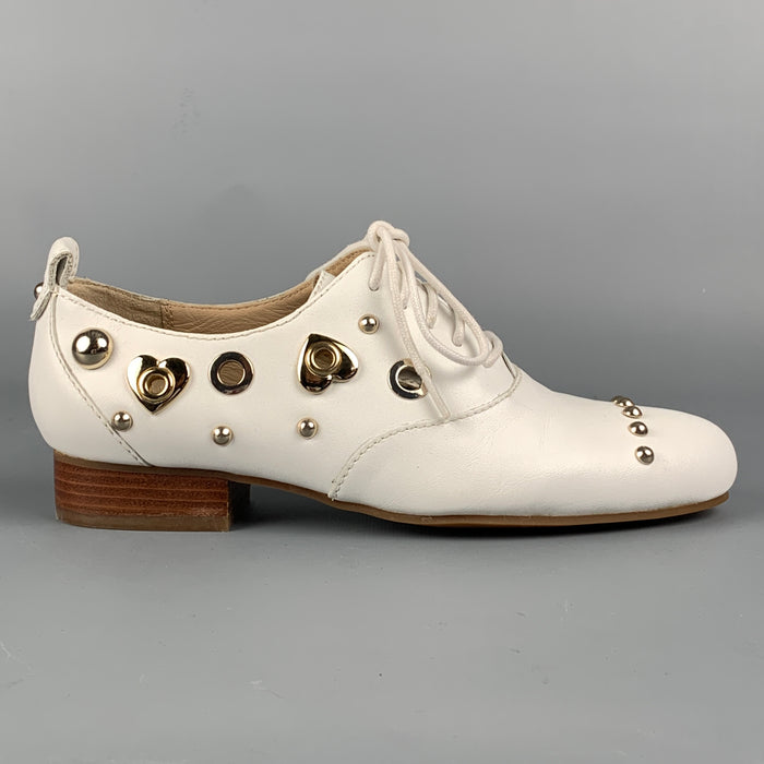 LOVE MOSCHINO Size 5.5 White Leather Studded Flats
