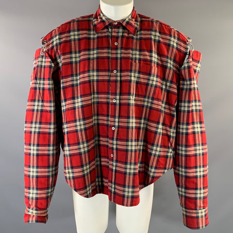 VETEMENTS 2017 Size S Red White & Navy Cotton Plaid Button Up Shirt