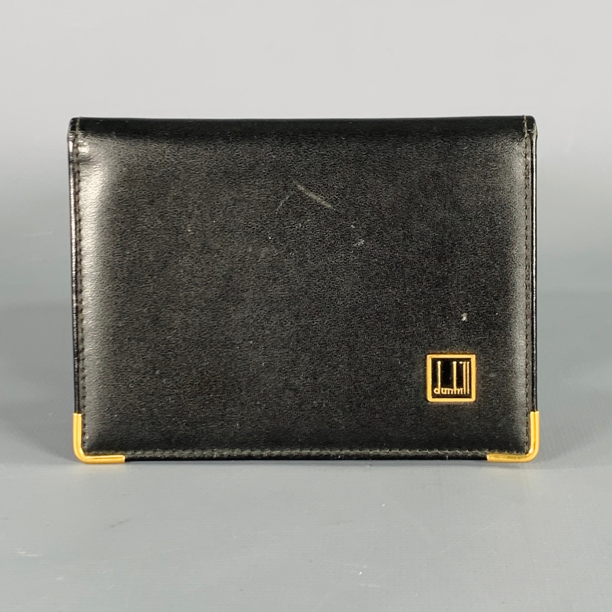 DUNHILL Black Gold Leather Credit Card Holder Bifold Wallet – Sui