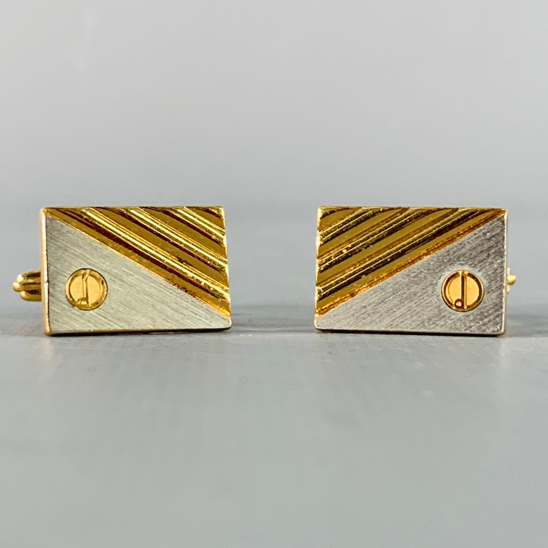 DUNHILL Gold Silver Engraved Metal Cuff Link Tie Clip Set