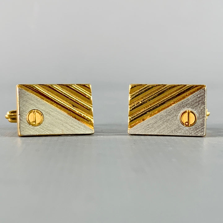 DUNHILL Gold Silver Engraved Metal Cuff Link Tie Clip Set