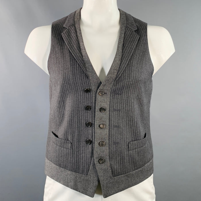 NEIL BARRETT Size L Grey White Pinstripe Wool Double Breasted Notch Lapel Vest