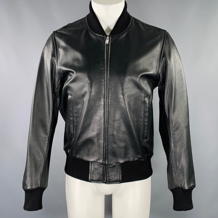 SANDRO Size M Black Lambskin Leather Bomber Jacket