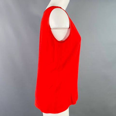 YVES SAINT LAURENT Size M Red Silk Crepe Sleeveless Casual Top