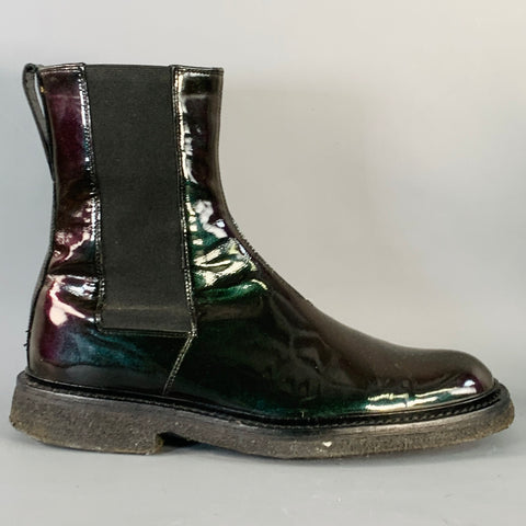 DIOR HOMME Size 8 Black Iridescent Leather Crepe Sole Chelsea Boots