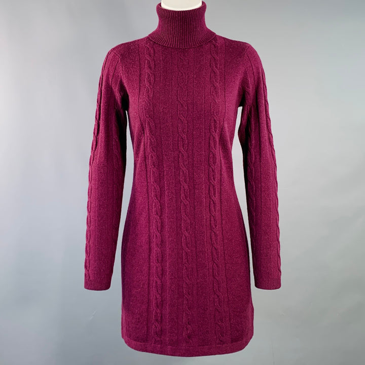 MAGASCHONI Size XS Purple Maroon Cashmere Cable Knit Turtleneck Sweater Dress