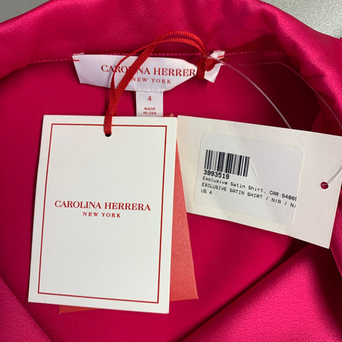 CAROLINA HERRERA Size 4 Pink Fuchsia Satin Spread Collar Blouse
