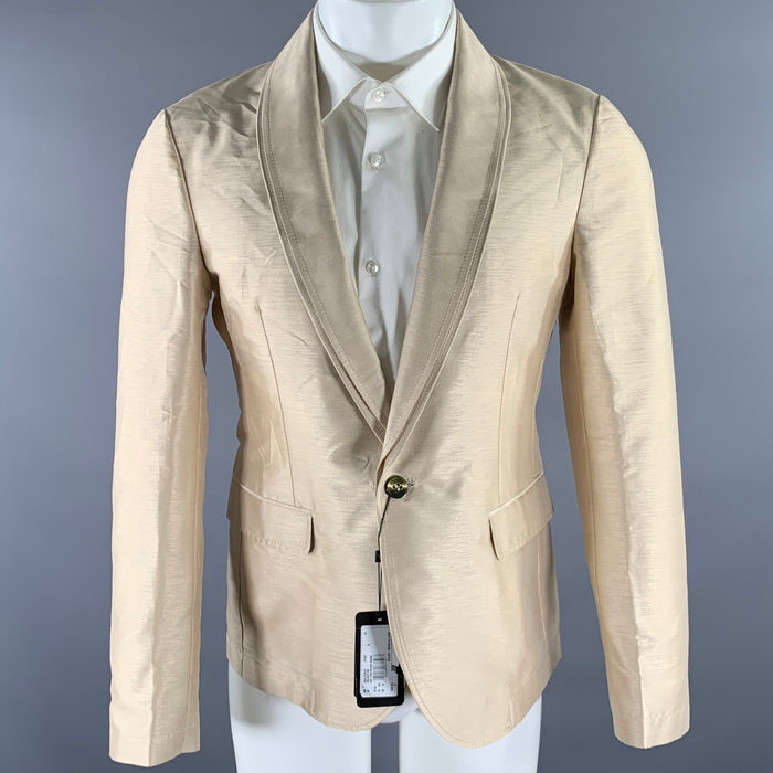 EMPORIO ARMANI Size 36 Gold Polyester Silk Shawl Lapel Sport Coat