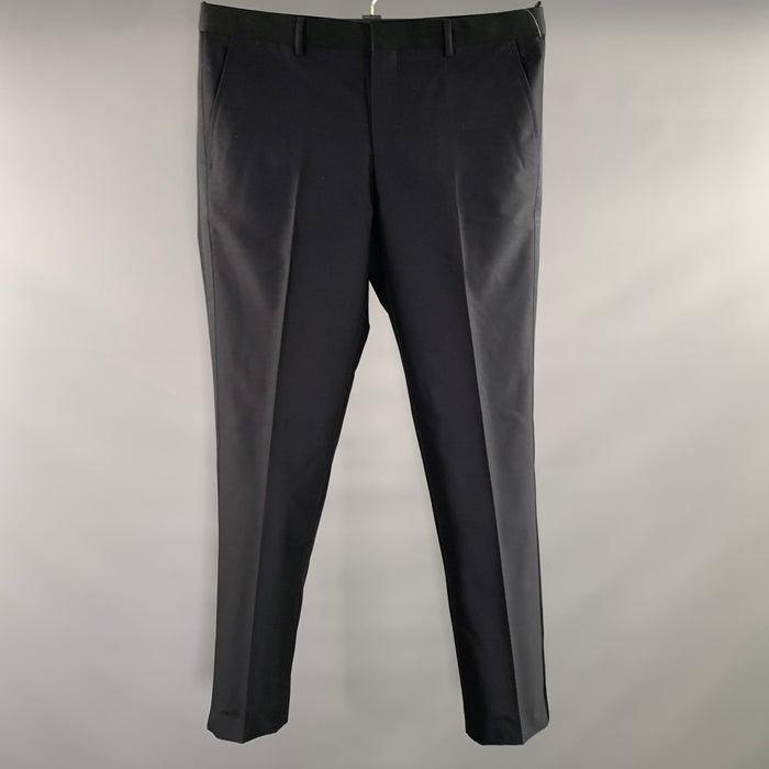 EMPORIO ARMANI Size 34 Black Wool Cotton Tuxedo Dress Pants