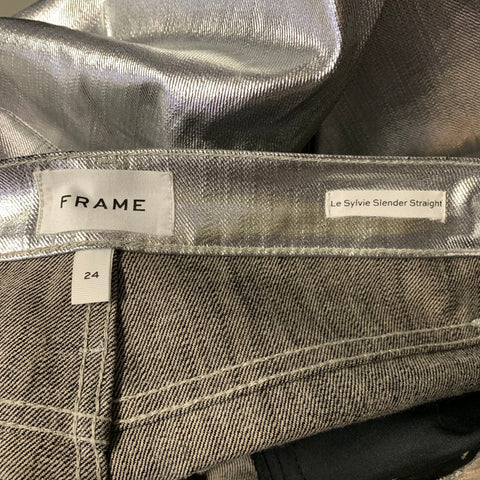 FRAME Size 24 Silver Cotton Metallic Zip Fly Jeans