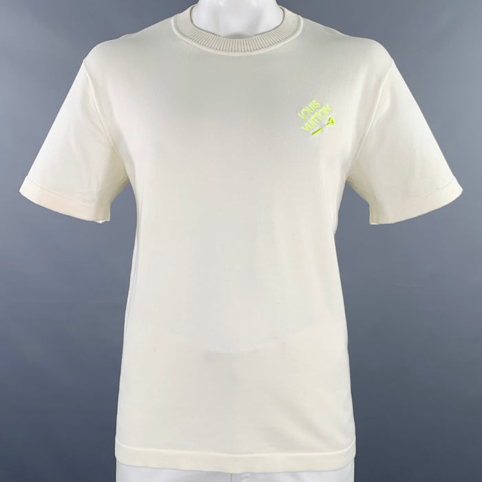 LOUIS VUITTON Size L Beige Knit Cotton Crew Neck T-shirt