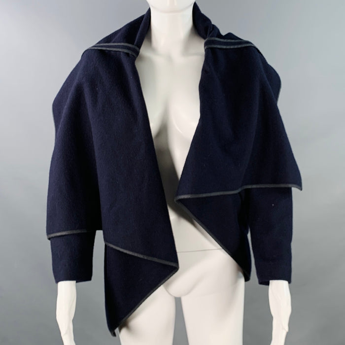 COMME des GARCONS Vintage 1999 Size M Navy Wool Blend Unstructured Shawl Collar Open Front Jacket