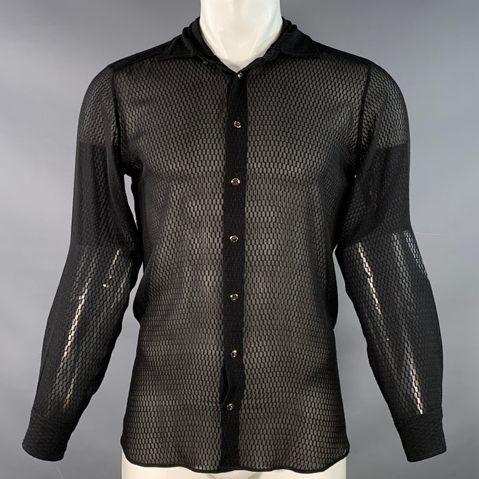 ETRO Size S Black See Through Geometric Long Sleeve Shirt