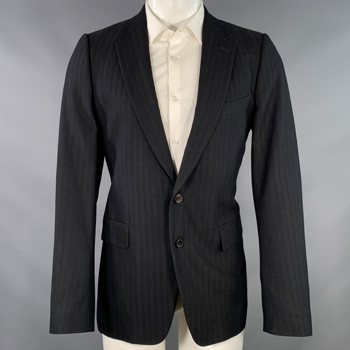DRIES VAN NOTEN Size 40 Black Stripe Cotton Blend Notch Lapel Sport Coat