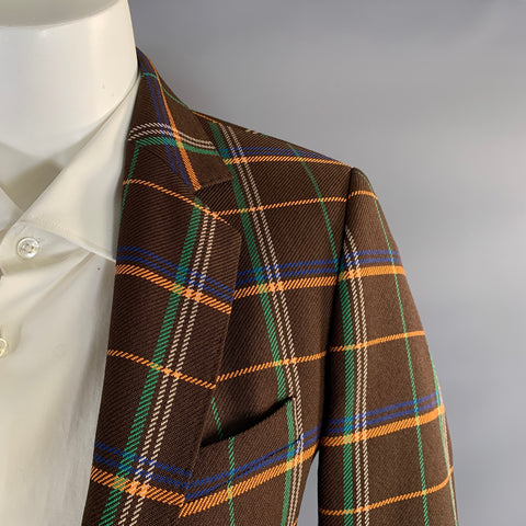 WALTER VAN BEIRENDONCK F/W2021 Chest Size 38 Brown Orange & Green Plaid Sport Coat