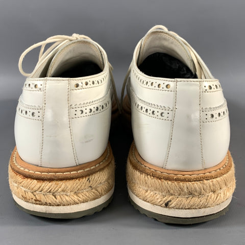 PRADA Size 8.5 White Perforated Leather Wingtip Lace Up Shoes