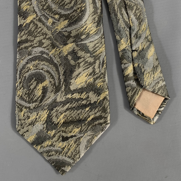 ISSEY MIYAKE Grey Khaki Geometric Silk Tie